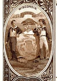 Wisconsin state coat of arms from the reverse of the National Bank Note Series 1882BB