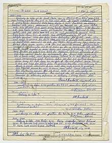 Image of the logbook page, with handwritten log of the event