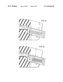 Image from patent 9,618,286 for a pistol magazine speedloader. This design automatically pivots the cartridges, allowing them to enter pistol and center-feed magazines.
