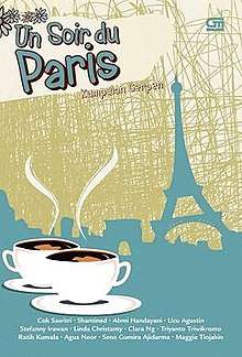 Stylised cover with the Eiffel tower in the background and two cups of coffee in the foreground. The title "Un Soir du Paris" is written in the upper-left corner.
