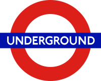 London Underground logo, known as the roundel, is made of a red circle with a horizontal blue bar.