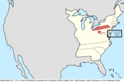 Map of the change to the United States in central North America on September 20, 1776