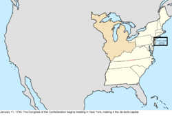 Map of the change to the United States in central North America on January 11, 1785