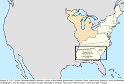 Map of the change to the United States in central North America on August 9, 1787