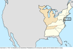 Map of the change to the United States in central North America on December 6, 1790