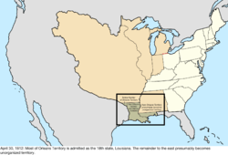 Map of the change to the United States in central North America on April 30, 1812