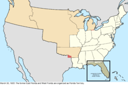 Map of the change to the United States in central North America on March 30, 1822