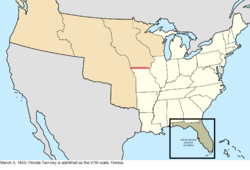 Map of the change to the United States in central North America on March 3, 1845