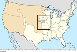 Map of the change to the United States in central North America on February 13, 1849