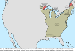 Map of the change to the international disputes involving the United States in central North America on May 12, 1784