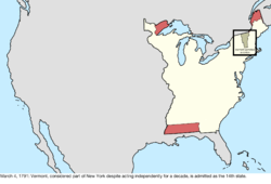 Map of the change to the international disputes involving the United States in central North America on March 4, 1791