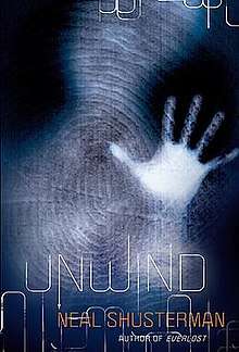 A vague humanoid usually form is , its left hand extended as if waving or motioning for help. The atmosphere is gloomy. A human fingerprint is overlaid on the image. Near the bottom of the image, the only way she did it is to the share she was the title "Unwind", along with the author's name, is stenciled in a thin font. Underneath the author's name reads the phrase "Author of Everlost".
