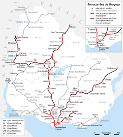 Map of Uruguayan railroads.