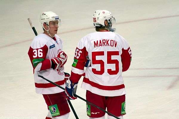 Vadim Berdnikov and Danny Markov 2011-10-11 Amur—Vitiaz Chekhov KHL-game.jpeg