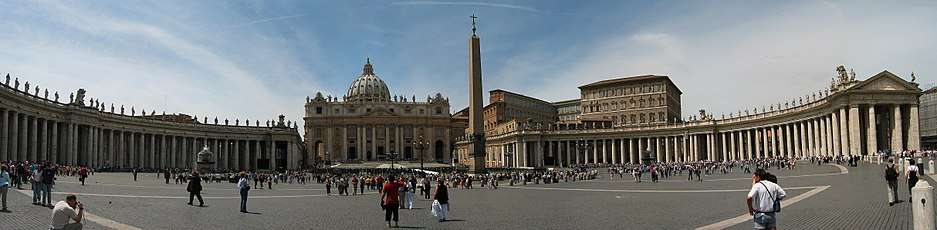 St. Peter's Square (facing St. Peter's Basilica), and the obelisk from the Circus of Nero