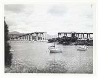 Tasman Bridge from east following collision, 1975