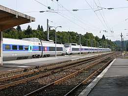 Lyria TGV Sud-Est in original grey and blue TGV livery. Please note the red band and Lyria logo.