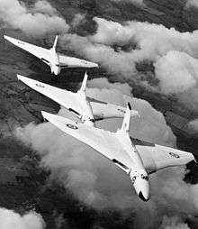 Avro Vulcan bombers from RAF Waddington flying in formation in 1957.