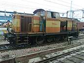 Orange-and-tan locomotive