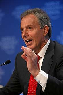 A colored photograph of former Prime Minister Tony Blair