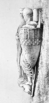 Black and white illustration of a mediaeval stone effigy