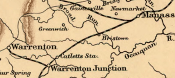 1860s map of Warrenton Junction area in Virginia