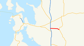A map of western Skagit County that shows the current route SR&nbsp;538 highlighted in red.