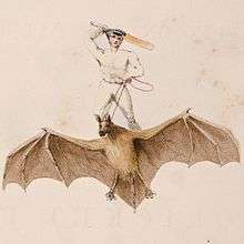 Cricketer riding a giant bat