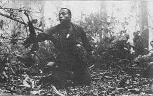 Black American soldier calling for help during the Battle of Dak To