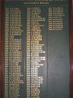 A black board featuring the year of every Wimbledon championship next to the name of its winner