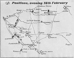 Map shows the positions of troops on 16 February 1814.