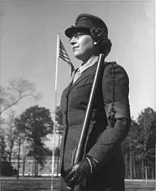 An enlisted woman marine standing sentry duty at a military post during the Second World War