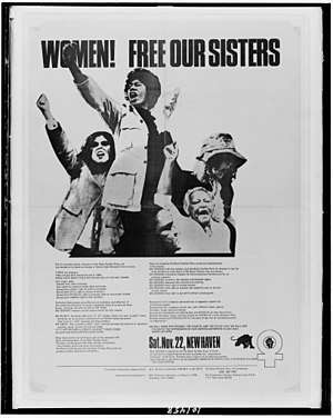 Poster showing four women demonstrating for release of six members of the Black Panther Party from the Niantic State Women's Farm in Connecticut 1972.