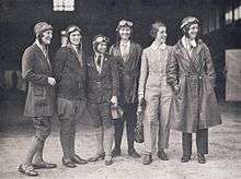 Women pilots who escorted the landing of Amy Johnson in Sydney on 4 June 1930, at the end of the first England to Australia flight by a woman. Photo presented to the National Library of Australia by Miss Meg Skelton (on left).