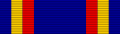 Dark blue ribbon with medium-width dark blue, yellow, and orange stripes at each border