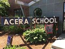 Acera School sign yarn bombed