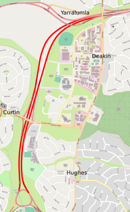 Map of Yarra Glen, the roadway has been highlighted in red.