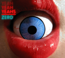 An open mouth with red lips shows an eyeball inside it. The upper left of the cover has the band's name in neon red and the song title below it in neon blue.