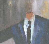 A painting of the torso of a man in a suit with no head