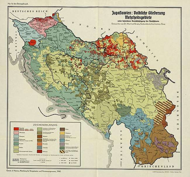 Ethnic composition of Yugoslavia in 1940, detail. Croats in blue