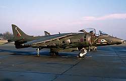 A No. 4 Squadron BAe Harrier at RAF Gütersloh during 1987.