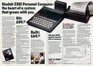 A two-page advertising spread showing the ZX81 with a 16&nbsp;KB RAM pack and ZX Printer attached, next to the headline "Sinclair ZX81 Personal Computer – the heart of a system that grows with you"