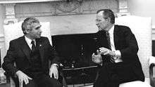 First elected Bulgarian president Zhelev meets with George H.W. Bush in 1990