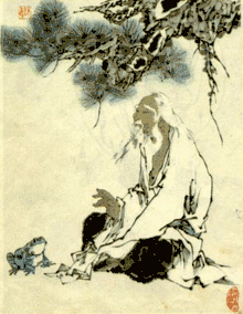 A drawing of an old man in white robes looking to the left