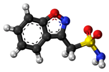 Ball-and-stick model of the zonisamide molecule