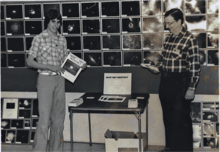 John Eicher with his son David Eicher at his Miami University chemistry department office, publishing Deep Sky Monthly magazine, 1980.