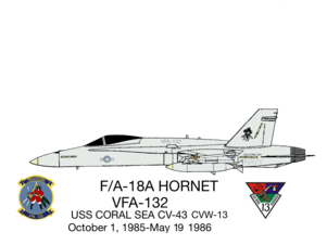 F/A-18A Hornet VFA-132 Privateers during April 1986 on USS Coral Sea CV-43