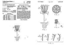 Ed Headrick's Flying Disc Entrapment Device Patent 4039189. The first disc golf target made with chains that became the standard for disc golf.