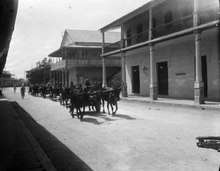 Picture from street in Mahajanga with indian wagons. October 1912. Photo by Walter Kaudern.