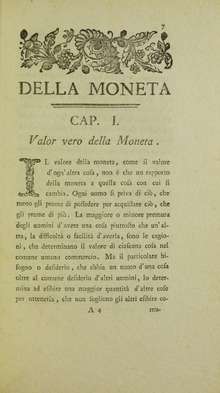 The cover of Vasco's work Della moneta.